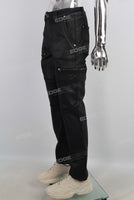 Black waxed patchwork cargo straight jeans