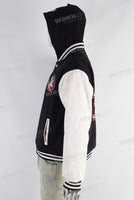 Black embroidered digital print jacket