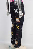 Black slim fit patchwork denim jeans