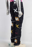 Black slim fit patchwork denim jeans