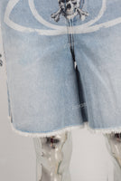 Blue digital print boot cut short