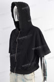 Black patchwork vintage short sleeve hoodie