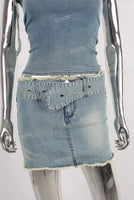 Blue denim shirt and boot cut skirt set