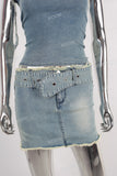 Blue denim shirt and boot cut skirt set