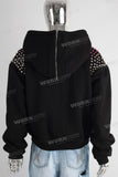 Black embroidered rhinestone patchwork hooded jacket