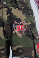 Camouflage patchwork cargo shorts