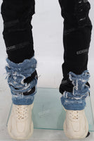 Black patchwork damaged stack jeans