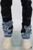 Black patchwork damaged stack jeans