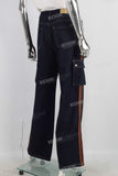Blue cargo straight jeans women