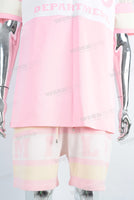 Pink digital print patchwork t shirt and screen print shorts