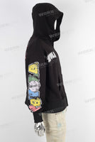 Black digital print zip up hooded jacket
