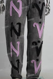 Black acid washed patchwork boot cut jeans