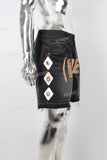 Black screen print jewel on the patch boot cut shorts