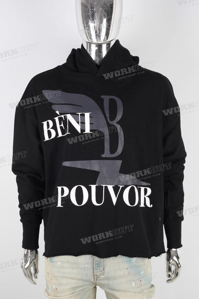 Black digital print raw hem hoodie