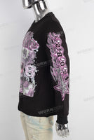 Black digital print raw hem long sleeve t shirt