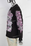 Black digital print raw hem long sleeve t shirt