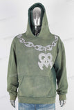 Green digital print acid washed hoodie