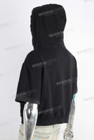 Black patchwork vintage short sleeve hoodie