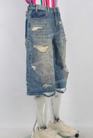 Blue patchwork rhinestone distressed shorts