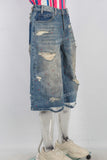 Blue patchwork rhinestone distressed shorts