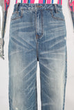 Blue damaged acid washed baggy jeans