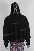 Heavyweight patchwork raw hem hoodie