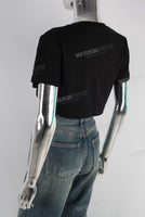 Black digital print rhinestone t shirt women