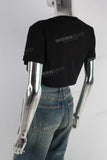 Black digital print rhinestone t shirt women