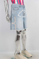 Blue digital print boot cut short