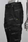 Black waxed patchwork cargo straight jeans
