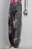 Black acid washed patchwork boot cut jeans