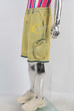 Yellow embroidered boot cut shorts