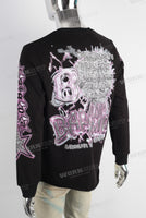 Black digital print raw hem long sleeve t shirt