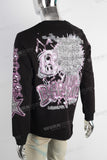 Black digital print raw hem long sleeve t shirt