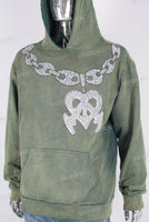 Green digital print acid washed hoodie