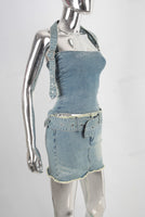 Blue denim shirt and boot cut skirt set