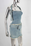 Blue denim shirt and boot cut skirt set