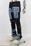 Black patchwork damaged stack jeans
