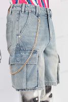 Acid washed cargo embossed shorts