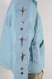 Blue leather patchwork jacket