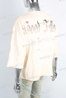 Yellow heavyweight digital print raw hem t shirt