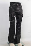 Black patchwork cargo waxed jeans