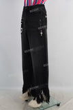 Black patchwork wide leg flare distress bottom jeans
