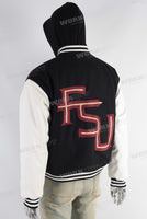 Black embroidered digital print jacket