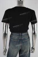 Black digital print rhinestone t shirt women