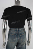 Black digital print rhinestone t shirt women