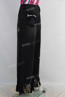 Black patchwork wide leg flare distress bottom jeans