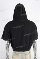 Black patchwork vintage short sleeve hoodie