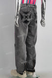 Black acid washed patchwork boot cut jeans