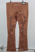 Coffee patchwork damaged bell bottom jeans